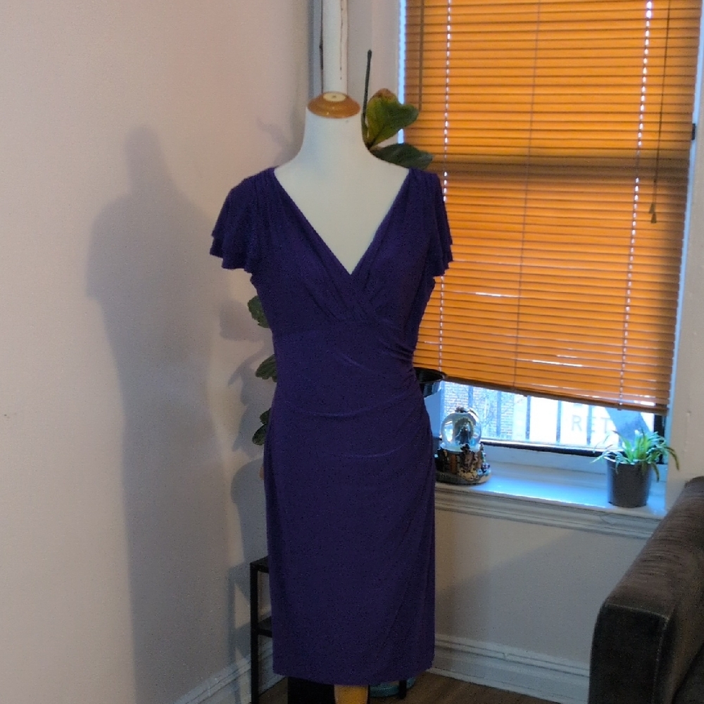 Ralph Lauren Deep Purple V-Neck Midi Dress